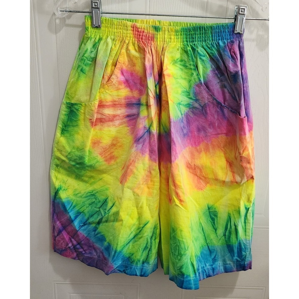 Vintage In Gear Bermuda Shorts Bright Multicolor Tie Dye Elastic Waistband OSFM